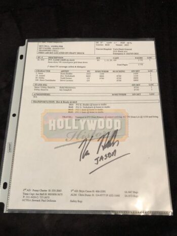 kane hodder signed call sheet