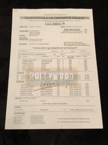 Shrieking Shack Call Sheet